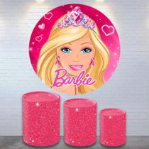 Painel Redondo E Capas De Cilindro Sublimados Barbie
