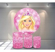 Painel Redondo E Capas De Cilindro Sublimados Barbie