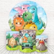 Painel Redondo e Capas Tecido Sublimado 3D Dino Baby WKPC-906