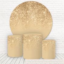 Painel Redondo e Capas Tecido Sublimado Glitter Dourado Gold WKPC-210