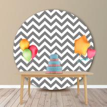 Painel Redondo em Jacquard Estampado Chevron Cinza