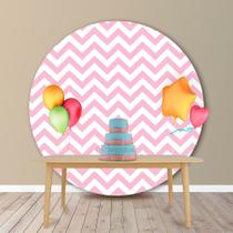 Painel Redondo em Jacquard Estampado Chevron Rosa