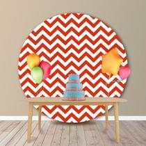 Painel Redondo em Jacquard Estampado Chevron Vermelho