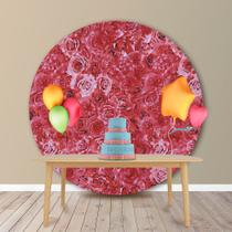 Painel Redondo em Jacquard Estampado Floral Rosa Vermelho Painel Redondo em Jacquard Estampado Floral Rosa Vermelho