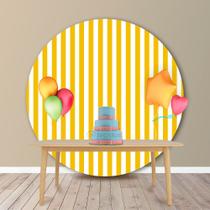 Painel Redondo em Jacquard Estampado Listrado Amarelo