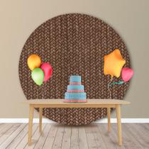 Painel Redondo em Jacquard Estampado Palha Entrelaçada Marrom Painel Redondo em Jacquard Estampado Palha Entrelaçada Marrom
