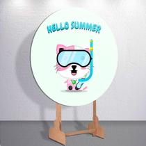 Painel Redondo Gatinho Cute Gato Capa Sublimada de Festa Tamanho Grande ou Mini Decoração Infantil