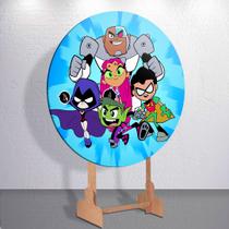 Painel Redondo Infantil Jovens Super Heróis Titan Robin Ciborg Estelar Capas Sublimadas Festa Decora
