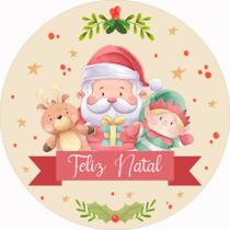 Painel Redondo Para Festa Natal Capa Decorativa Estampa Papai Noel E Mensagem Feliz Natal Noite Feli