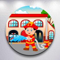 Painel redondo tema Infantil Menina e Menino Fogo Bombeiros tamanhos mini grande capa decorativa