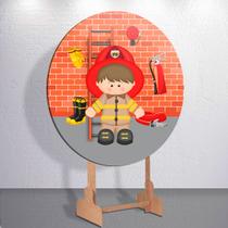 Painel redondo tema Infantil Menina e Menino Fogo Bombeiros tamanhos mini grande capa decorativa