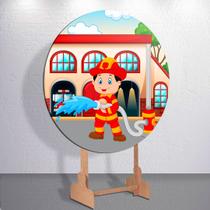 Painel redondo tema Infantil Menina e Menino Fogo Bombeiros tamanhos mini grande capa decorativa