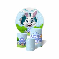 Painel Redondo Trio de Cilíndros Páscoa Coelho Feliz Ovos silhuetas Coloridos Painel Redondo Trio de Cilíndros Páscoa Coelho Feliz Ovos silhuetas Coloridos