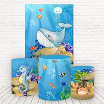 Painel Retangular E Capas 3D Sublimado Fundo Do Mar Fkpc-970