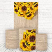 Painel Retangular E Capas 3D Sublimado Girassol Fkpc-803