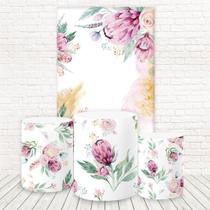 Painel Retangular E Capas Tecido Sublimado Floral Fkpc-1149