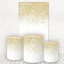 Painel Retangular e Capas Tecido Sublimado Glitter Branco e Dourado WKPC-567