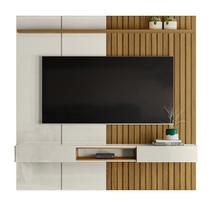 Painel Ripado 190cm Para TV 75 Polegadas Bless 1.9 Lukaliam Off White/Freijo