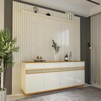 Painel Ripado 229cm com Buffet 4 Portas 4 Gavetas 184cm