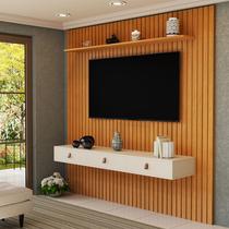 Painel Ripado 229cm TV até 80 Pol Nicho, Gaveta, Prateleira Cor:Naturale