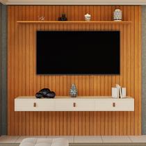 Painel Ripado 229cm TV até 80 Pol Nicho, Gaveta, Prateleira Cor:Naturale/OffWhite Painel Ripado 229cm TV até 80 Pol Nicho, Gaveta, Prateleira Cor:Naturale/OffWhite