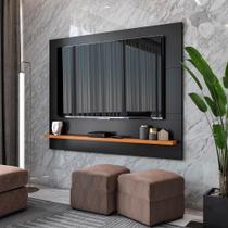 Painel Ripado 50 Polegadas Com Prateleira Monaco - Preto E Cedro