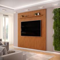 Painel Ripado c/ Prateleira Sala Estar TV Até 75 Polegadas Freijó - Dj Móveis