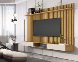 Painel Ripado Classic 1.8 + Nicho 1.8 p/ TV até 75'' Cumaru/Off White - Giga Móveis