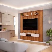 Painel Ripado com Bancada Suspensa para TV até 75 Polegadas 223 Trento Freijó/Off White - DJ Móveis