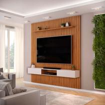 Painel Ripado com Bancada Suspensa para TV até 75 Polegadas 250 Trento Freijó/Off White - DJ Móveis