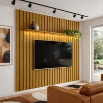 Painel Ripado Com LED 222x218 p/ TV 70 Polegadas London Cedro - Olivar Móveis Painel Ripado Com LED 222x218 p/ TV 70 Polegadas London Cedro - Olivar Móveis
