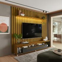 Painel Ripado com Led London 222cm e Rack Loop com Rodízios TV 70 Polegadas Olivar Móveis Painel Ripado com Led London 222cm e Rack Loop com Rodízios TV 70 Polegadas Olivar Móveis