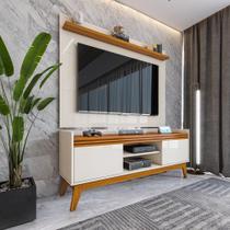 Painel Ripado Com Rack 50 Polegadas 136cm Monaco - Off White E Cedro