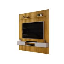 Painel Ripado Com Rack Suspensa Para Tv Até 75 Sala Moderna Com Home Bancada Prateleira Decorativa 2,50x2,40m