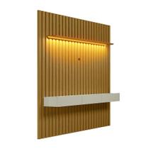 Painel Ripado com Rack Suspenso até 70 Polegadas Tulum com LED 1 PT 2 GV Cedro e Off White Alt 218 Larg 222 cm - Modern