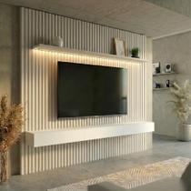 Painel Ripado com Rack Suspenso até 70 Polegadas Tulum com LED 1 PT 2 GV Off White Alt 242 Larg 222 cm