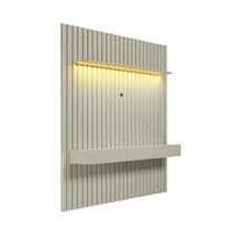 Painel Ripado com Rack Suspenso até 70 Polegadas Tulum com LED 1 PT 2 GV Off White Alt 242 Larg 222 cm - Modern