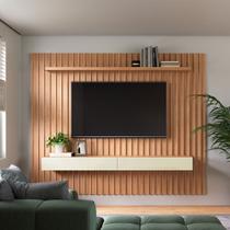 Painel Ripado MDF para TV 2,23 x 1,83m com 02 gavetas Freijó Madeirado TB182 Pradel Móveis