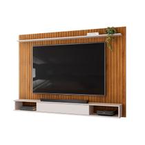 Painel Ripado para TV 70 Polegadas com Prateleira e Nichos Rio Freijó/Off White - DJ Móveis