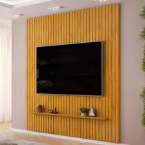 Painel Ripado Para TV 75 Pol Sala Quarto 250x240cm Lexa D05 Cedro - Lyam Decor