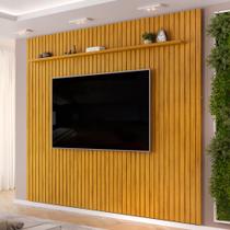 Painel Ripado Para TV 75 Pol Sala Quarto 275x240cm Lexa D05 Cedro - Lyam Decor