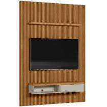 Painel Ripado Para TV 75 Pol Slats e Bancada Lisa 180x250cm L05 Nature Off White - Lyam Decor