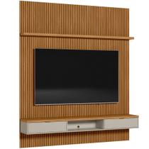 Painel Ripado Para TV 75 Pol Slats e Bancada Lisa 219x250cm L05 Nature Off White - Lyam Decor