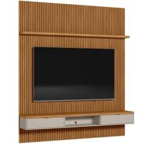 Painel Ripado Para TV 75 Pol Slats e Bancada Lisa 219x250cm L05 Nature Off White - Lyam Decor