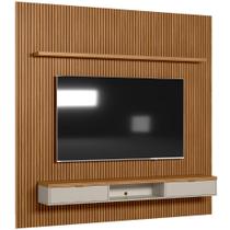 Painel Ripado Para TV 75 Pol Slats e Bancada Lisa 258x250cm L05 Nature Off White - Lyam Decor
