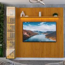 Painel Ripado para Tv 84 Polegadas 1 Porta com Led com Espelho 266,8cm 100% Mdf Nobre Clean/luminare