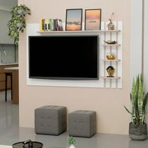 Painel Ripado para TV até 32 Polegadas 120cmx76cm com Prateleiras Bege Carvalho/Off White Painel Ripado para TV até 32 Polegadas 120cmx76cm com Prateleiras Bege Carvalho/Off White