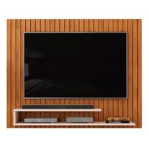 Painel Ripado para TV até 55 Polegadas com Prateleiras Ripe Freijó/Off White - DJ Móveis