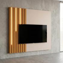 Painel Ripado para TV até 58 Polegadas com LED MDF 140cmx136cm Boto Bege Off White/Nature Painel Ripado para TV até 58 Polegadas com LED MDF 140cmx136cm Boto Bege Off White/Nature