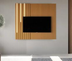 Painel Ripado para TV até 58 Polegadas com LED MDF 140cmx136cm Boto Marrom Nature Painel Ripado para TV até 58 Polegadas com LED MDF 140cmx136cm Boto Marrom Nature